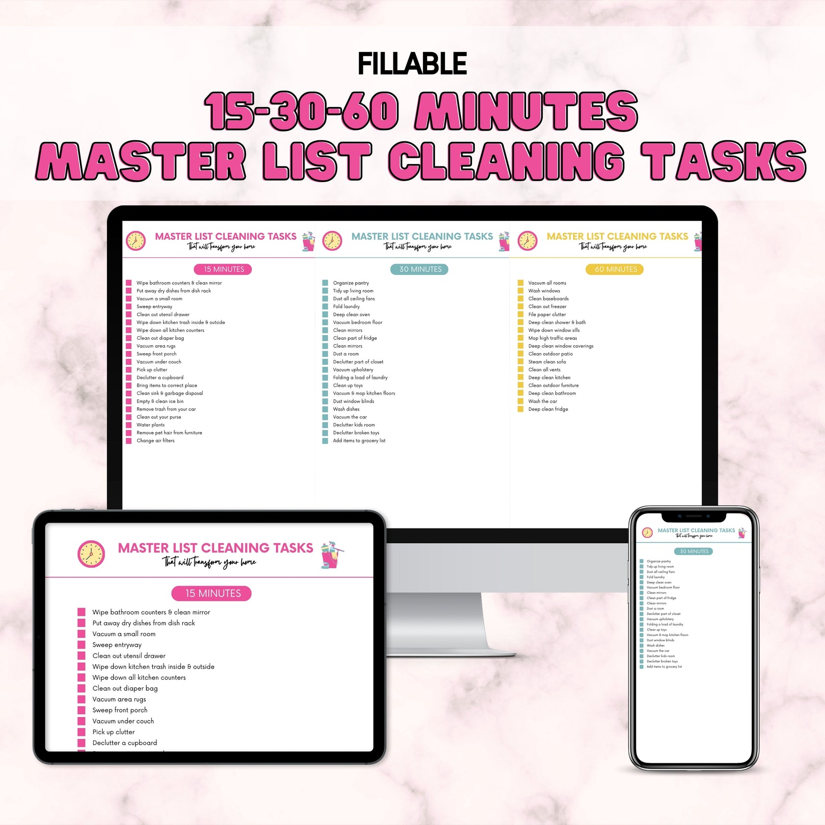 Master List Of Cleaning Tasks 15-30-60 Minutes – Shop The Cleaning Mommy